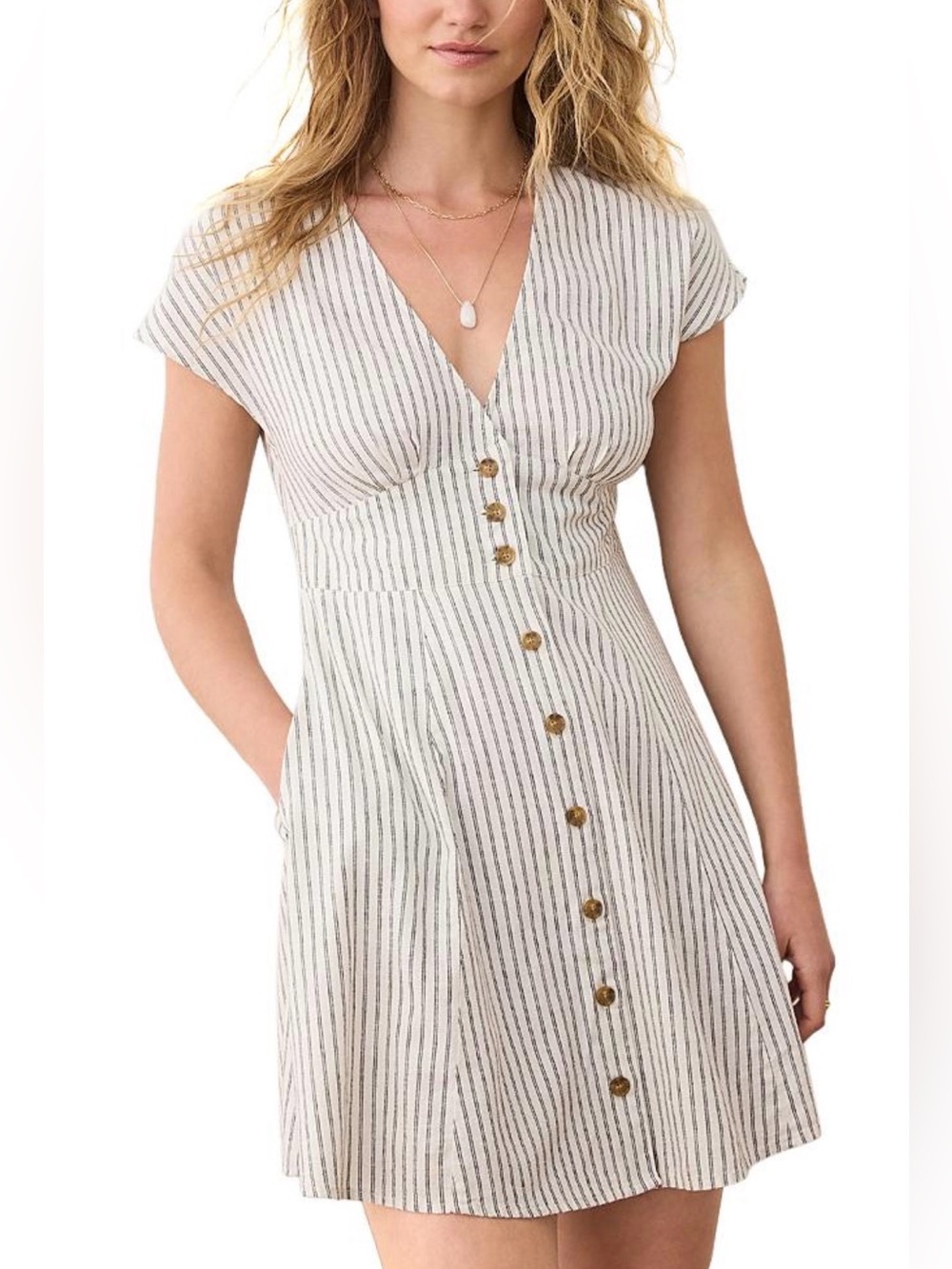 Marine Layer Camila Mini Dress Blue and White Stripe Womens med  button front